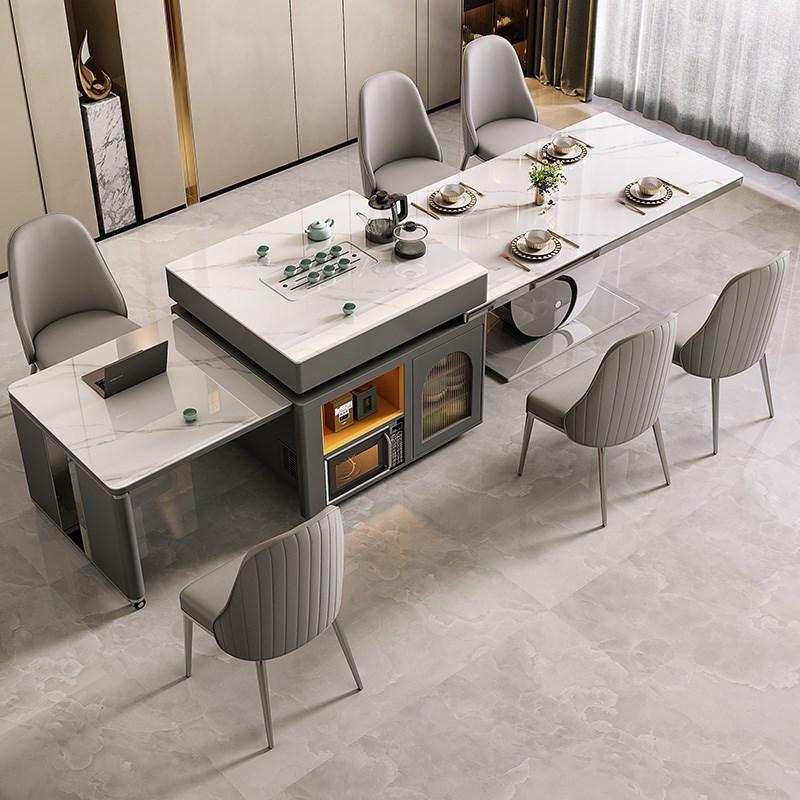 古调侘寂风岛台餐桌一体可伸缩多功能带烤箱现代餐桌茶桌一体两用