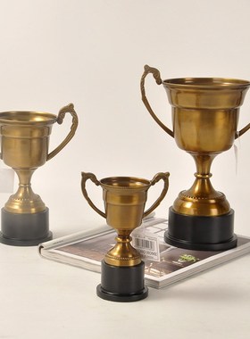 黄铜复古怀旧 客厅办公室摆件奖杯 金色银色奖杯书房酒柜软装