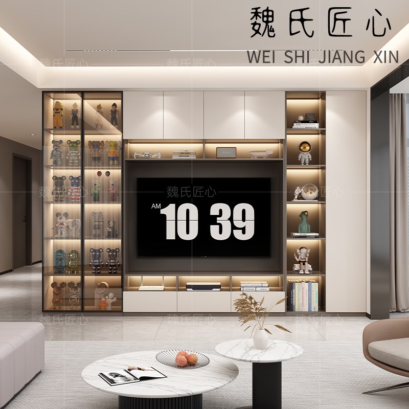 2024年新款电视柜一体组合实木背景客厅简约展示柜收纳储物柜定制