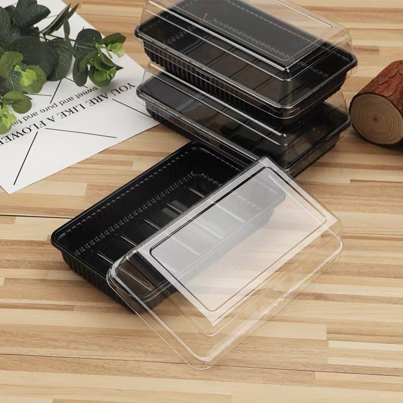 烘焙包装长方形面包蛋糕吸塑盒桃酥饼盒寿司黑底打包盒小西点