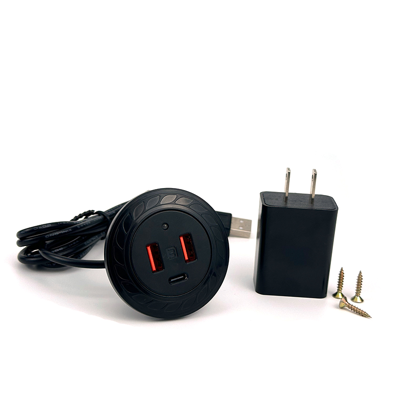 嵌入式UB插座带C口沙发茶几桌面床头圆形隐藏家具充电桌洞插孔排