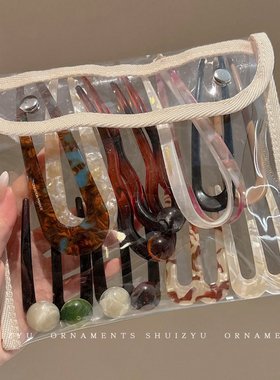 醋酸u型复古发簪女2025新款新中式盘发发钗簪子日常通勤发卡头饰