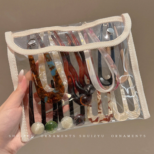 醋酸u型复古发簪女2025新款新中式盘发发钗簪子日常通勤发卡头饰