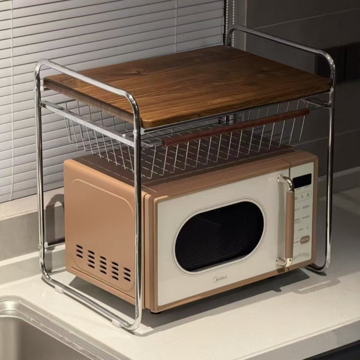 【家居好物】中古风微波炉置物架厨房电饭煲烤箱双层置物架沥水架,厨房/烹饪用具,微波炉置物架,淘宝优惠券,粉丝福利购,淘宝优惠卷