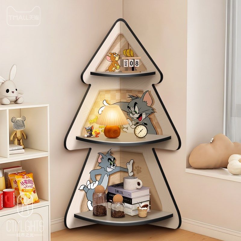 奶油风客厅三角落地置物t架猫和老鼠床头转角柜高级感落地拐角柜,家居饰品,落地摆件,淘宝优惠券,粉丝福利购,淘宝优惠卷