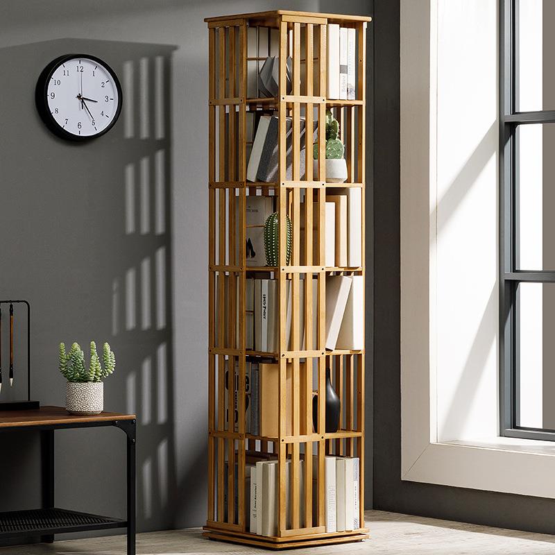 旋转书架落地儿童置物柜简易宝宝绘本收纳简约家用学生多层实木