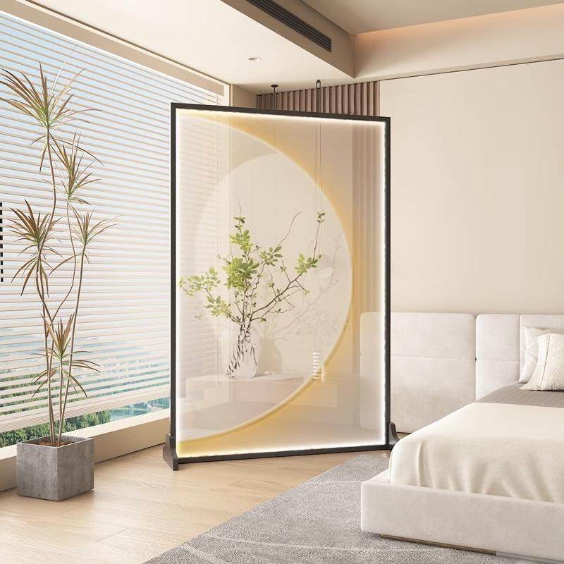 现代简约屏风隔断客厅进门遮挡玄关入户卧室光影植物实木家用