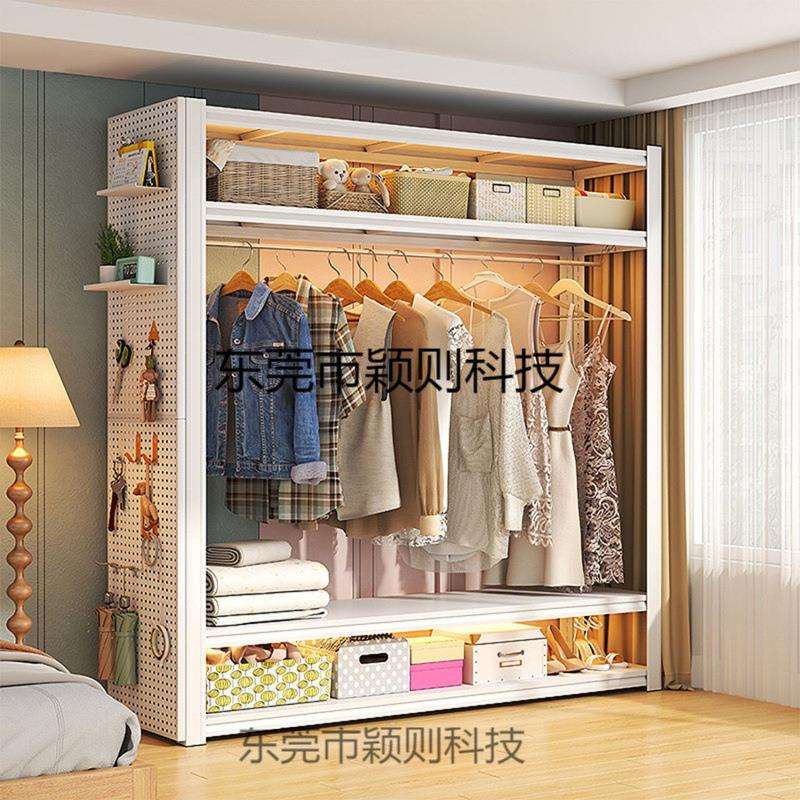 衣柜衣架货架防尘帘开放式衣帽间卧室简易角钢家用落地多层置物架