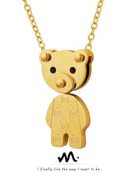 谜丽 卡通可爱呆萌小熊吊坠项链女款小众设计感锁骨链不锈钢首饰