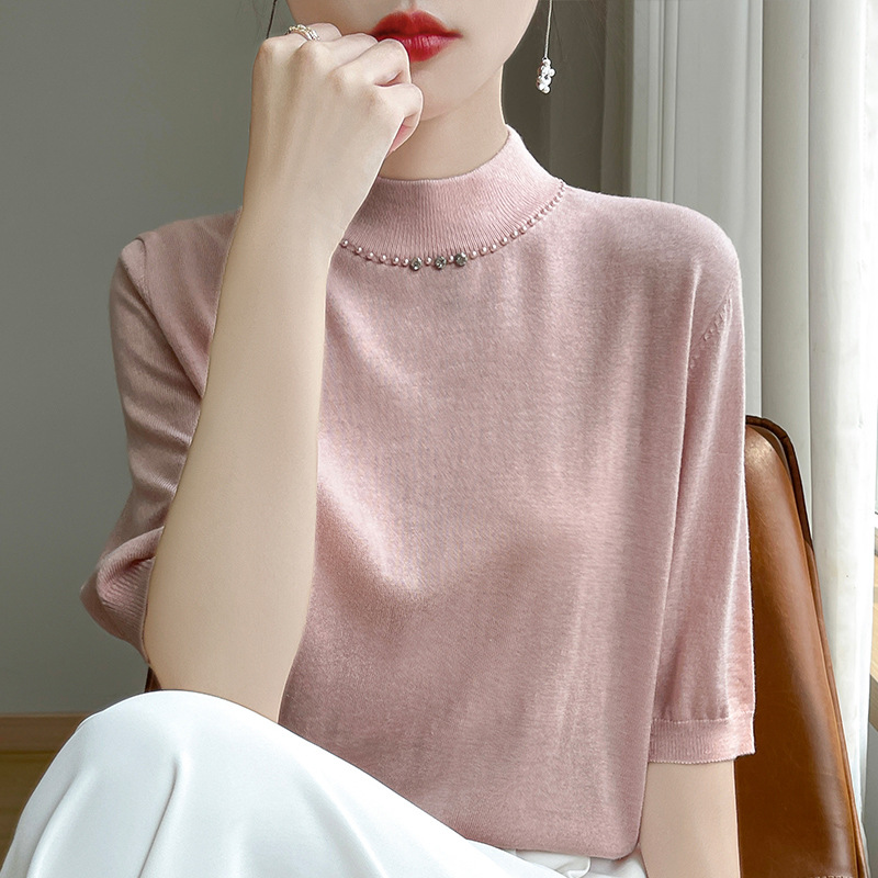 娜家商场同款五分袖女士纯色T恤