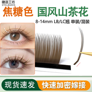 焦糖色国风狐系山茶花嫁接睫毛棕色单根多取不散根美睫种植假睫毛