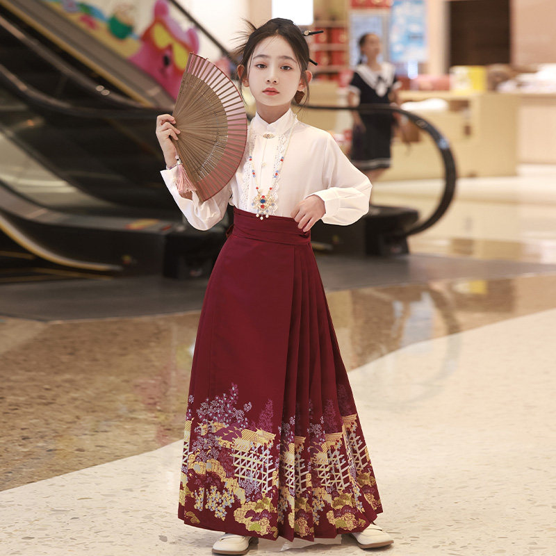 2023新款女童马面裙中国风夏天古装明制改良唐装儿童汉服夏季套装