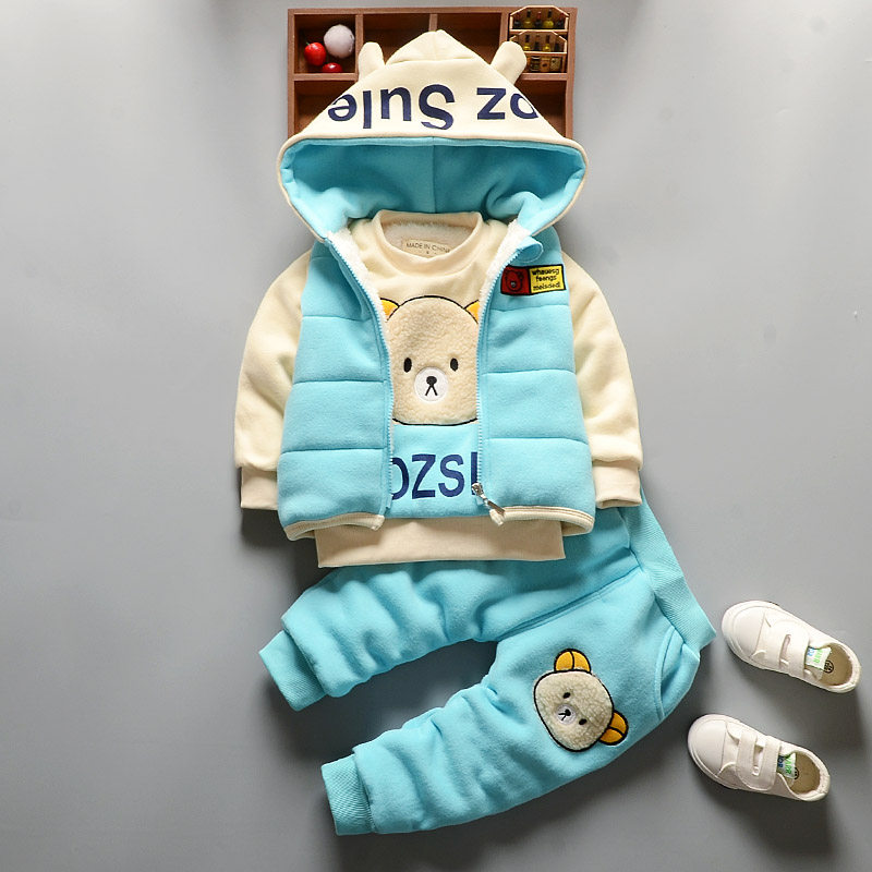 男童加绒2023新款秋冬套装洋派冬装女童宝宝加厚一体绒卫衣三件套