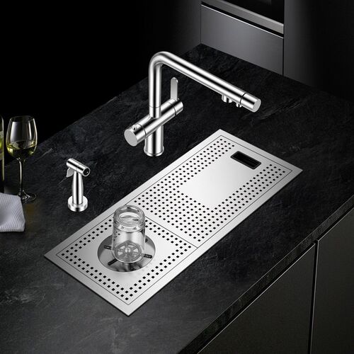 阿萨斯304不锈钢全自动嵌入洗杯器水槽高压奶茶咖啡酒水吧台单槽