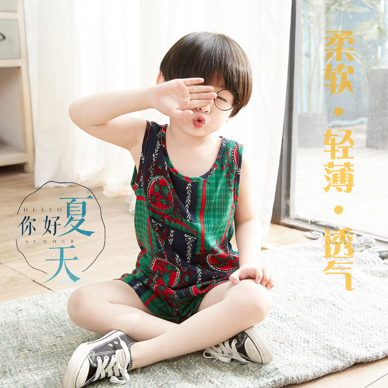 儿童夏季家居服棉绸男童薄款睡衣套装小孩纯棉女童背心短裤空调服,童装/婴儿装/亲子装,家居服套装,淘宝优惠券,粉丝福利购,淘宝优惠卷