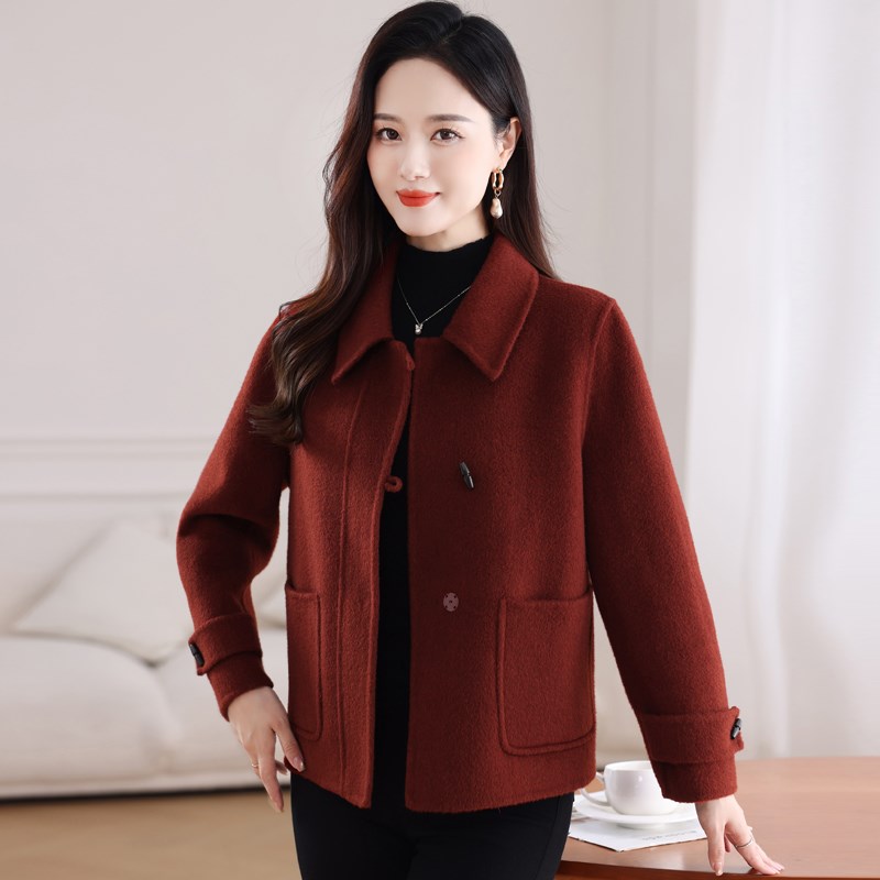 短款双面呢羊绒大衣女2024新款秋冬装洋气中年妈妈小个子羊毛外套