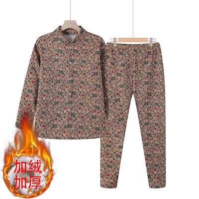 中老年人保暖内衣女士加厚加绒冬季开衫妈妈N老人奶奶秋衣秋裤套
