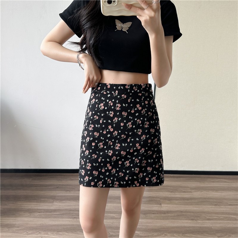 小个子高腰碎花短裙女夏季新款韩版大码显瘦百搭a字裙包臀半身裙