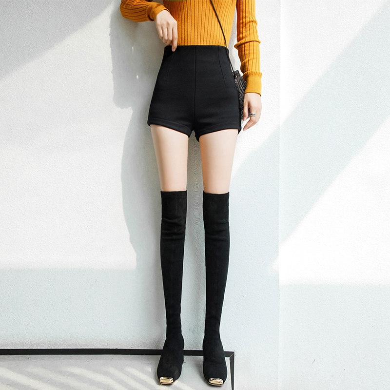 黑色高腰短裤女2021新款秋季外穿打底弹力修身显瘦百搭a字靴裤潮