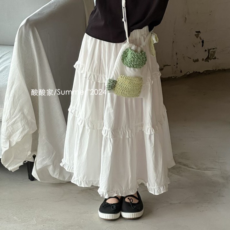 女童白色棉布花边半身裙夏季新品韩系女宝宝休闲百搭腰裙仙女裙子