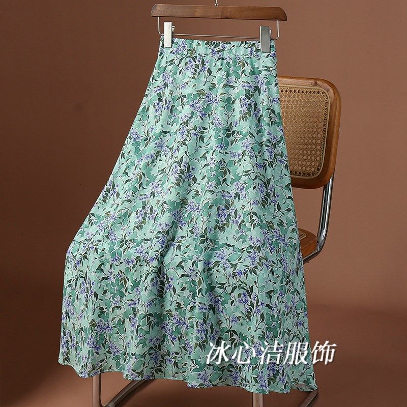 油画风碎花雪纺大摆半身裙女夏季2025新款高腰显瘦小个子裙子长裙