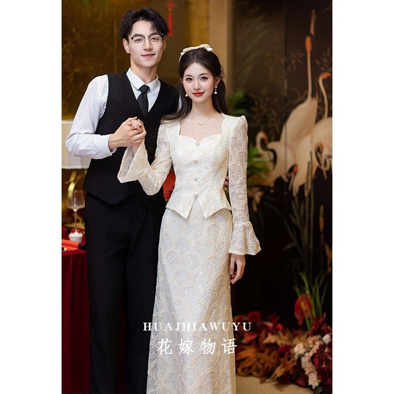 新中式改良订婚旗袍2025新款新娘结婚敬酒服礼服裙鱼尾套装女领证
