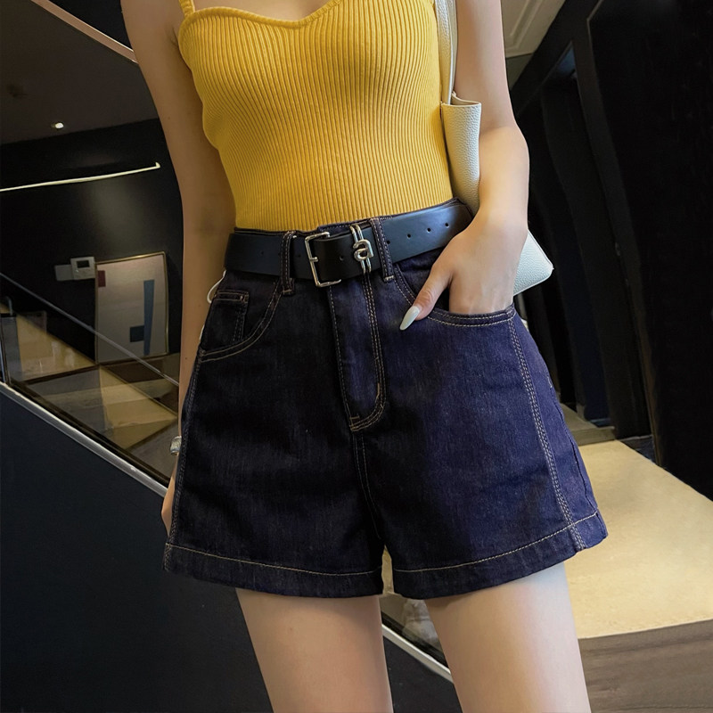 2025夏季新款普洗蓝色牛仔短裤女阔腿A字休闲四分裤辣妹外穿热裤