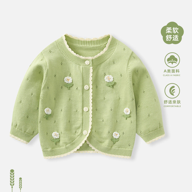 女童毛衣开衫外套空调衫新款女宝宝洋气儿童夏季针织百搭打底上衣