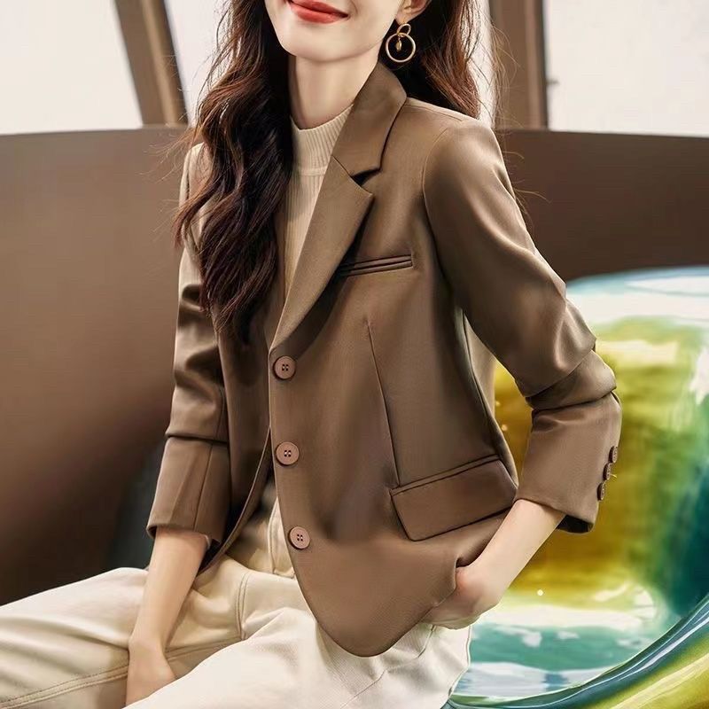 咖色西装外套女2024春秋新款小个子休闲气质高级感短款修身上衣潮