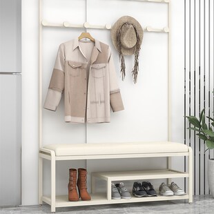 奶油风换鞋凳挂衣架一体组合简约衣帽架入户休息凳子进门休闲长椅