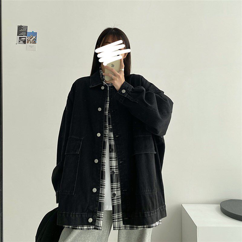 大码胖妹妹牛仔外套女春秋季新款设计感小众宽松显瘦工装夹克上衣