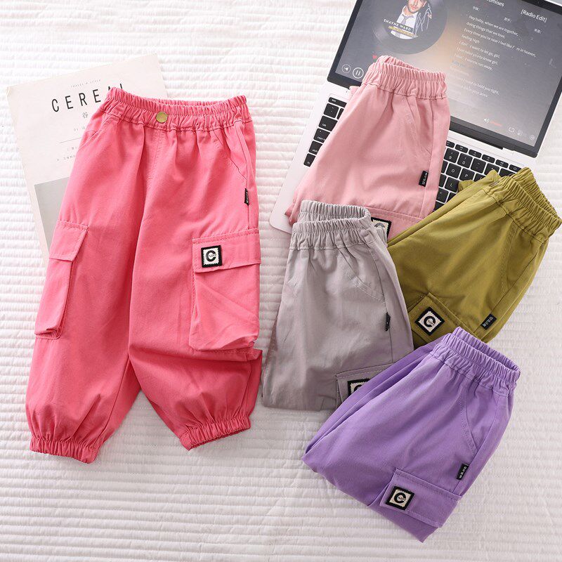 女童洋气纯棉工装裤春秋款男童时尚休闲裤子外穿小童束脚裤韩版潮