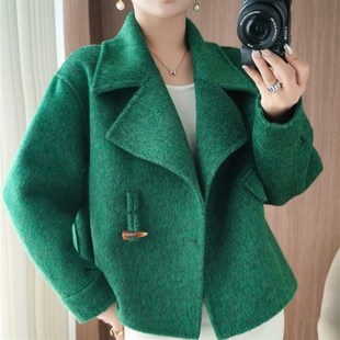 高端100%双面羊绒大衣女外套风衣纯羊毛扣子高档毛呢短款小个子