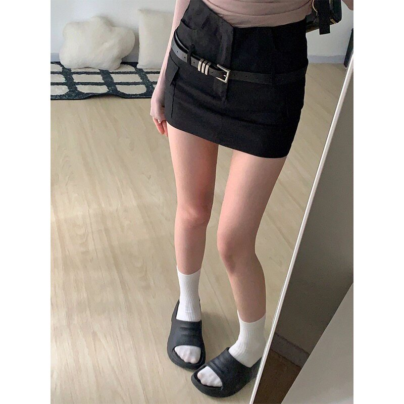 大码胖妹妹美式显瘦百搭半身裙女夏季包臀工装短裙设计感A字裙裤