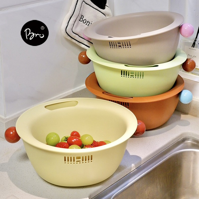 奶黄圆球厨房双层洗菜盆沥水篮水果盘家用蔬菜篮塑料大号果蔬篓子,餐饮具,洗菜盆/沥水篮/漏水筛,淘宝优惠券,粉丝福利购,淘宝优惠卷