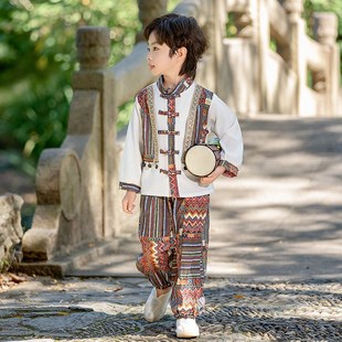 男童汉服秋季长袖民族风古装套装傣族古典舞蹈服装宝宝秋装演出服