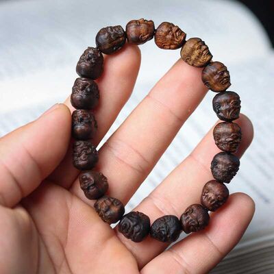 沉香木雕刻十八罗汉佛珠手串貔貅男小叶紫檀木念珠手持沉香车挂件