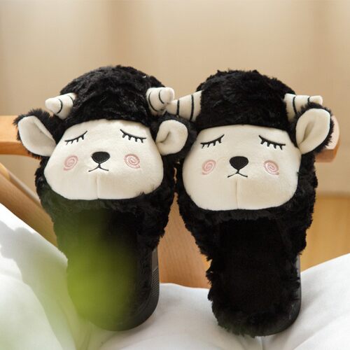 冬季棉拖鞋女加绒加厚底居家室内卡通羊防滑家用保暖可爱儿童情侣