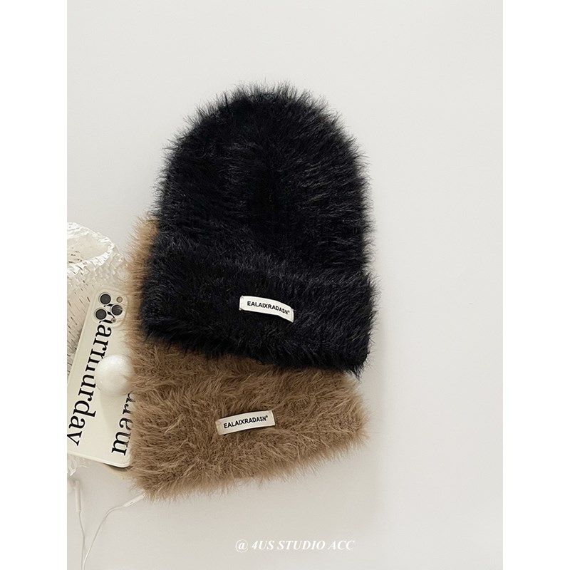 宽松大版毛绒针织帽子女韩版百搭秋冬大头围保暖护耳毛线帽显脸小