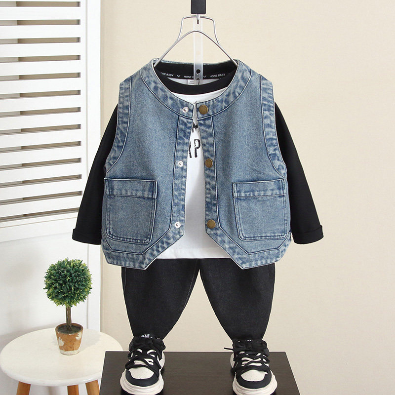 男童牛仔马甲春秋款2024新款儿童潮帅气外穿背心宝宝秋装炸街上衣