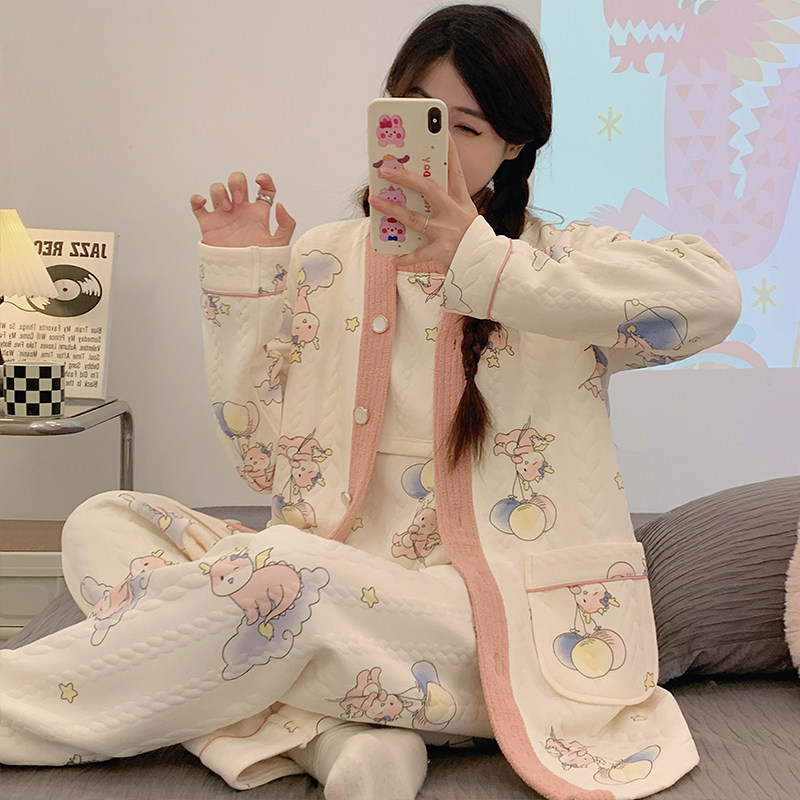 空气棉月子服春秋纯棉10月份产后三件套I产妇哺乳孕妇睡衣秋冬季1