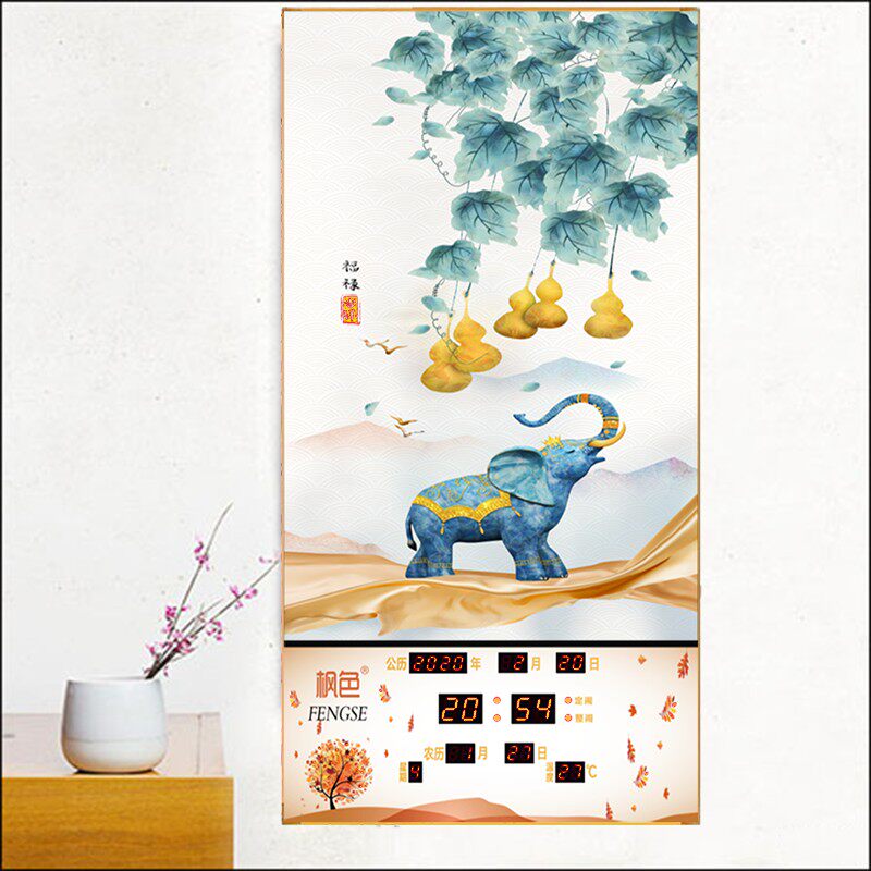 轻奢新竖版万年历玄关装饰画客厅挂表静音欧式电子钟创意数字日历