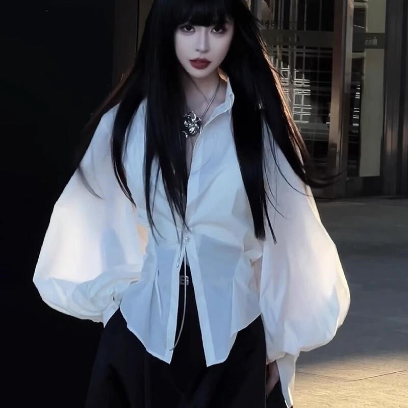 春季穿搭一整套又a又飒白色灯笼袖衬衫休闲阔腿裤高级感两件套装