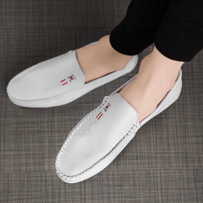 白色豆豆鞋男夏季真皮透气懒人鞋百搭潮流软底开车鞋韩版休闲皮鞋,流行男鞋,乐福鞋（豆豆鞋）,淘宝优惠券,粉丝福利购,淘宝优惠卷
