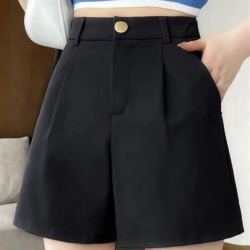 夏季新款大码胖mm黑色短裤女高腰外穿显瘦阔脚裤A字休闲热裤