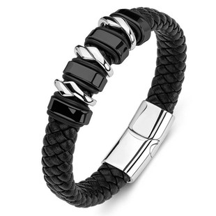 FMetal Punk Braided Classic Magnetic Bracelet Leather Buckle