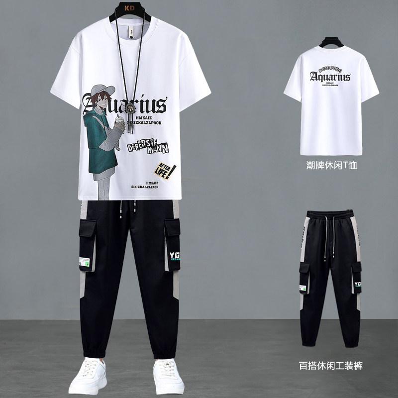 夏季运动套装男装2024新款青少年高中学生短袖帅气穿搭一套衣服潮