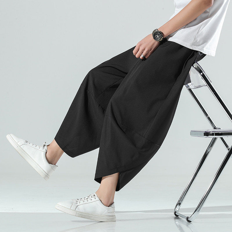 冰丝裤子男夏季垂感阔腿灯笼裤大码宽松直筒裤潮流速干运动七分裤