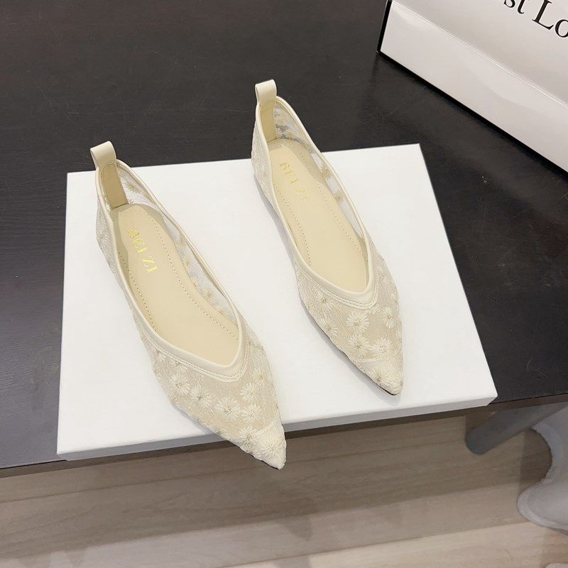 仙女风温柔晚晚春夏季新款网纱镂空浅口尖头平底包头女士时装凉鞋,女鞋,时装凉鞋,淘宝优惠券,粉丝福利购,淘宝优惠卷