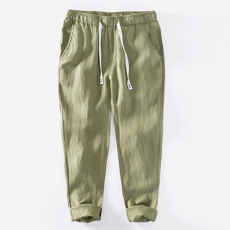 亚麻休闲裤男夏季薄款宽松直筒九分裤潮流男装棉麻裤子男款百搭9